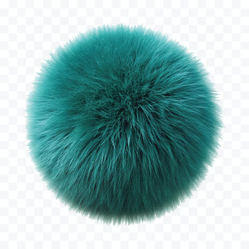 abstract 3d soft hairy fluffy fur ball or pom-pom in different color style isolated on white background