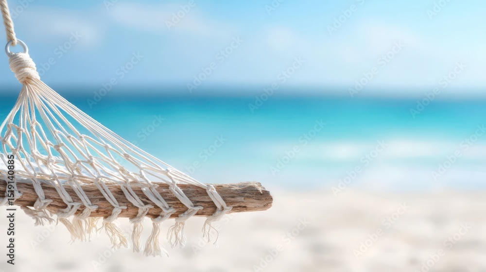 Poster relax hammock beach concept. hammock draped by a serene beach with turquoise waters in the backgroun