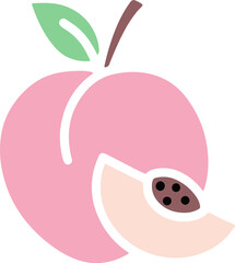 Sweet peach icon in pastel hand-drawn style, perfect for summer designs.