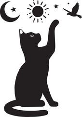 Black and white cat silhouettes with tribal animal designs