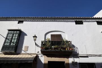 Historic facade with balcony in the old town of Ronda, Andalusia, Spain  