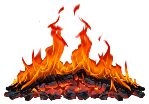 Fiery Embers and Vivid Flames isolated on transparent baackground