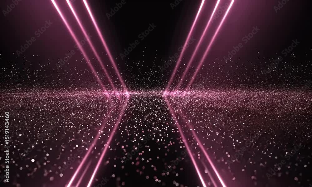Aufkleber abstract pink geometric animation with glowing lines and sparkling particles on black background for