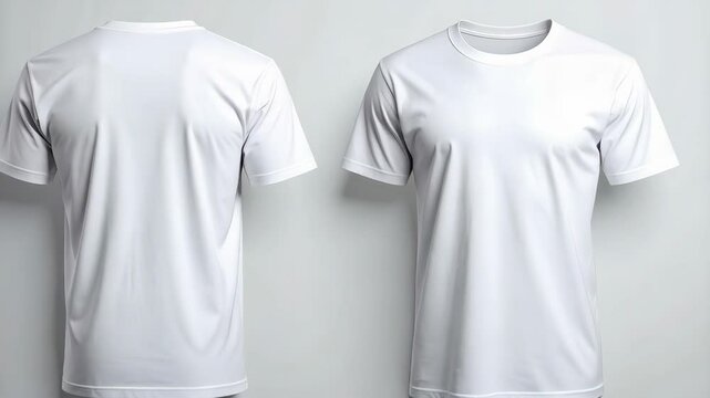 Two white basic T-shirts, front and back views, for branding apparel mockup and fashion concepts.