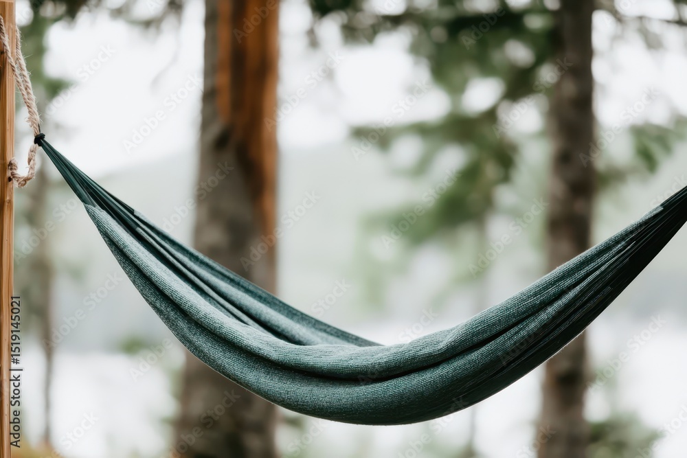 Aufkleber relaxing hammock mountain concept. Relaxing hammock suspended between trees in a serene natural setting.