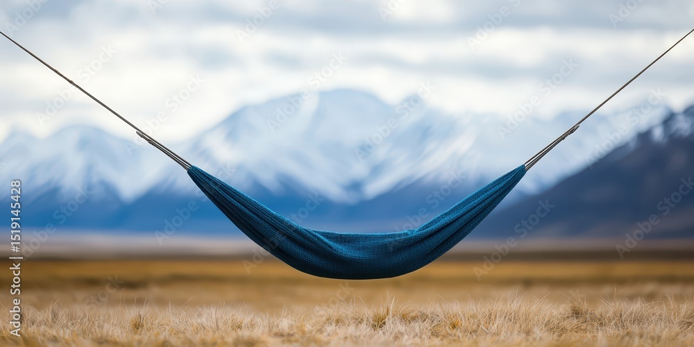 Poster relaxing hammock mountain concept. hammock suspended in a serene landscape with mountains in the bac