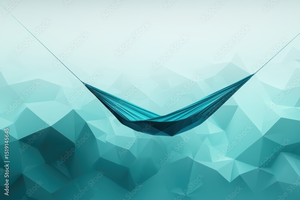 Poster relaxing hammock mountain concept. abstract hammock design in a tranquil blue geometric background.