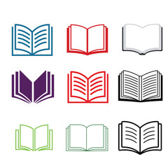 Collection of Open Book Icons in Various Colors