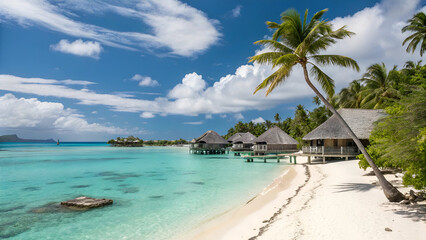 Summer vacation at a luxury beach resort on Bora Bora, French Polynesia,generative.ai
