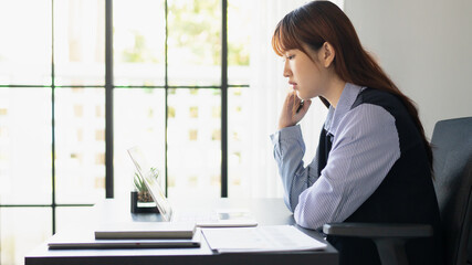 Asian woman working at home. Work from home concept