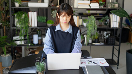 Asian woman working at home. Work from home concept