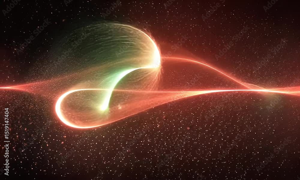Aufkleber abstract red and green particles swirling in dark space glowing light effects dynamic particle motio