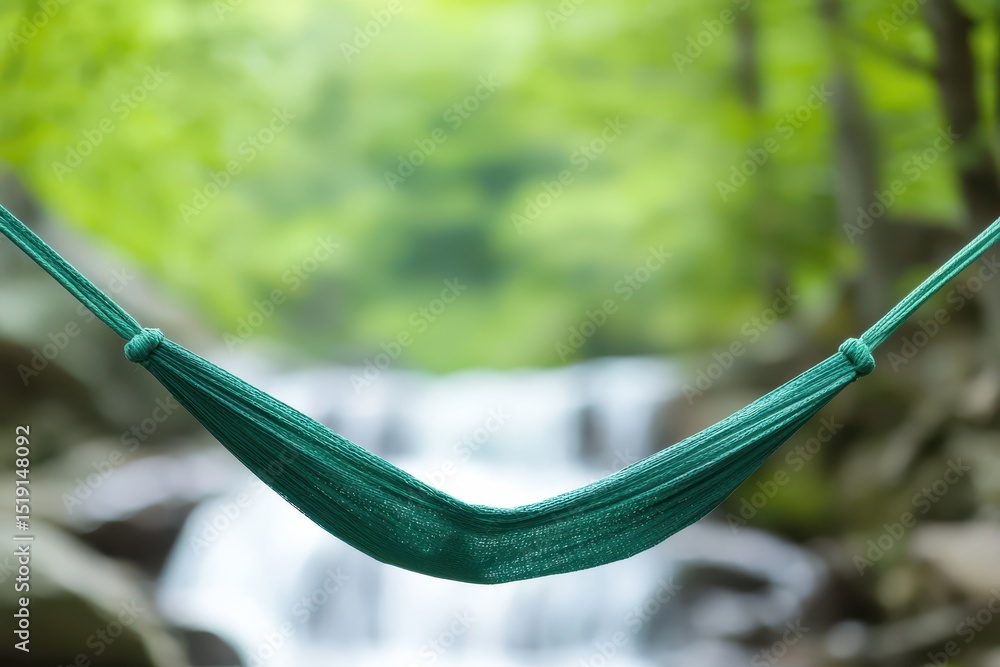 Aufkleber relaxing hammock waterfall concept. serene hammock suspended in a lush forest with a soothing waterf