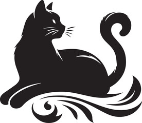 Black and white cat silhouettes with tribal animal designs
