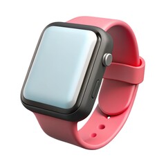 A close up of a smart watch with a pink band and a black frame on a white isolated background view 3d icon