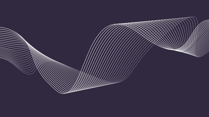 White Abstract Wavy Lines on Dark Background. Modern Minimal Line Art Flow Design