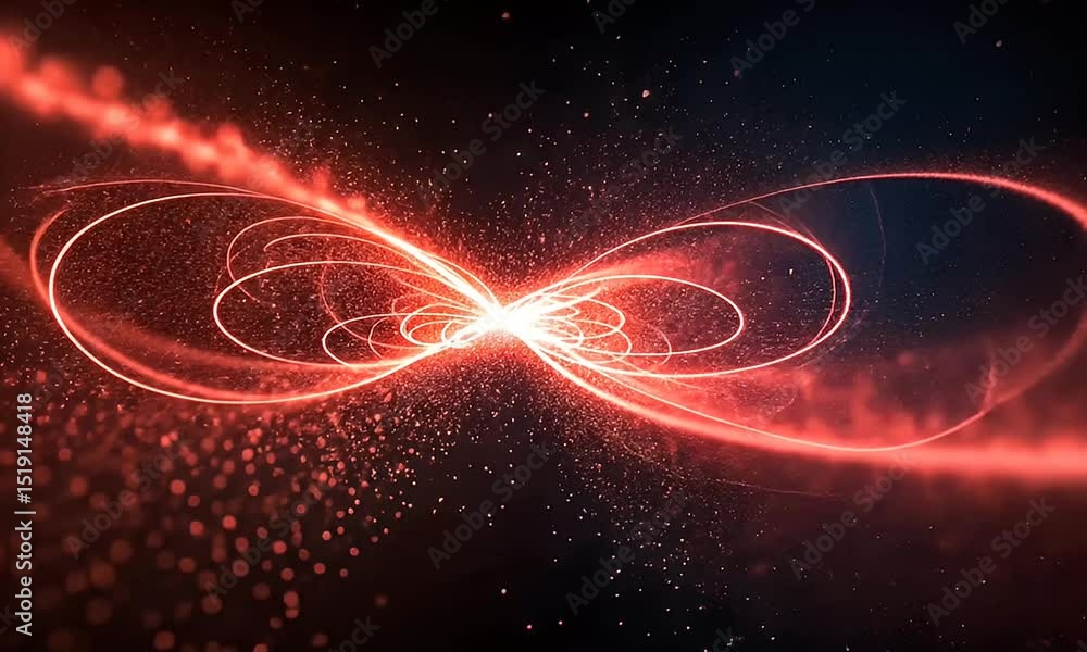 Poster abstract red glowing energy particles motion background graphic design element with bright light fla