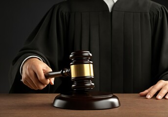 Judge Holding Gavel in Courtroom – Legal Justice Symbol Photo.