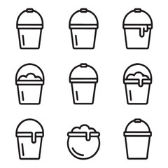 Bucket Icon Set for Cleaning.Various Empty and Filled Plastic Buckets Icons
