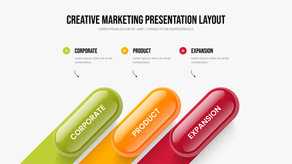 Project Introduction Three Step Infographic Frame Layout. Product Strategy Slideshow Design Vector Illustration. Service Performance 3 Element Diagram Presentation Template.
