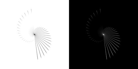 Dynamic abstract spiral sound wave rhythm lines. Circular spiral sound wave rhythm of lines. Circular futuristic abstract lines, black and white background.	