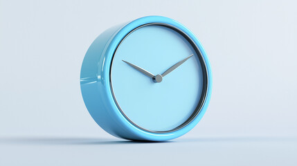 Blue wall clock with black hands on white background showing time and designed as a simple round office timer illustration