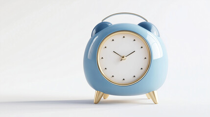 Retro blue metal alarm clock with bells isolated on white background showing classic vintage design and reminding of time and morning wake-up