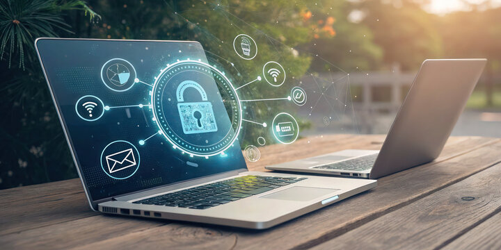 Cybersecurity laptop data protection internet security network security online safety digital security system