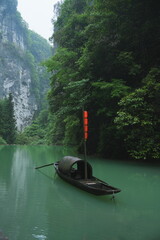 Three Natural Bridges with antique tavern in fog surround with green mountain with cold weather at...