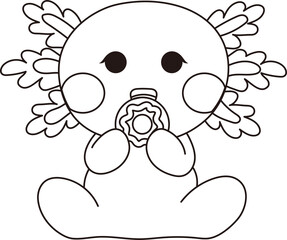 Cute Axolotl with a Donut Coloring Page
