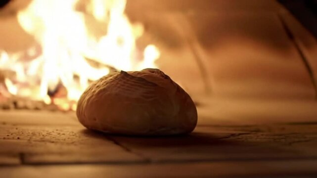 A cozy scene with a fireplace glowing and a candle burning  a delicious freshly baked brown bread sits nearby