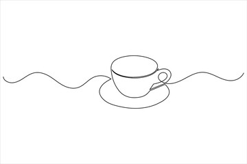 One line drawing of coffee cup in modern minimalist style with a clean vector outline