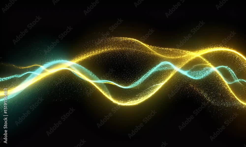 Aufkleber abstract wavy lines of gold and cyan particles flowing smoothly against a dark backdrop with a futur
