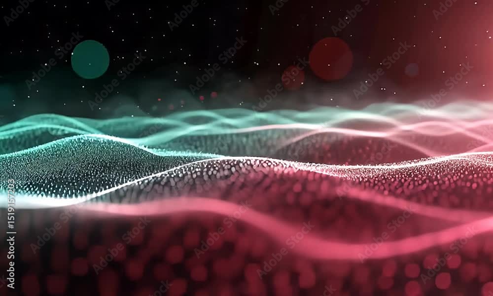 Poster abstract wavy particle background in pink green and black dynamic motion graphics digital art and mo