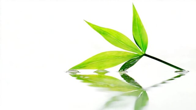 Delicate green leaf resting on water