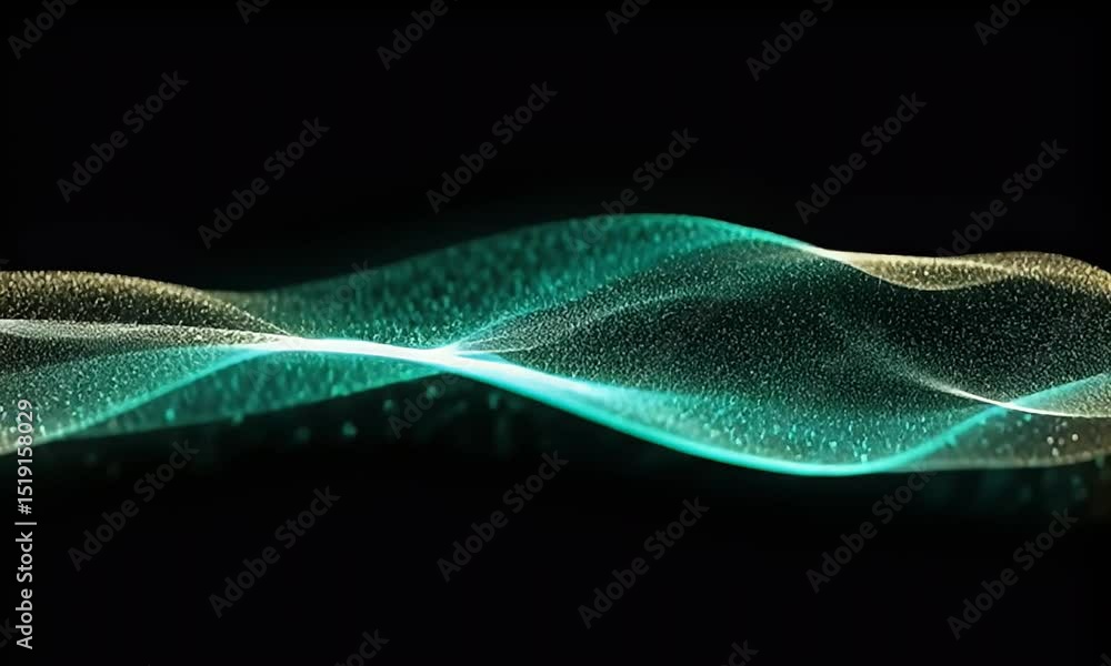 Aufkleber abstract wavy particle stream glowing blue and yellow light dynamic design on black background creat