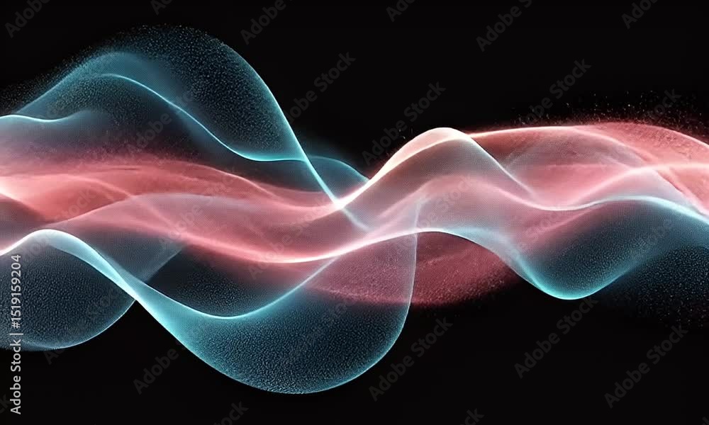 Aufkleber abstract wavy particle stream with glowing blue and pink light effect on black background for modern