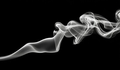 Obraz premium A grayscale image showcases a sinuous, ethereal plume of smoke against a stark black backdrop. The smoke's delicate, swirling forms create a sense of movement and fluidity