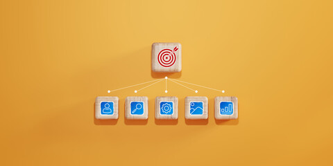 woods block step on table with icon Action plan, Goal and target, success and business target...