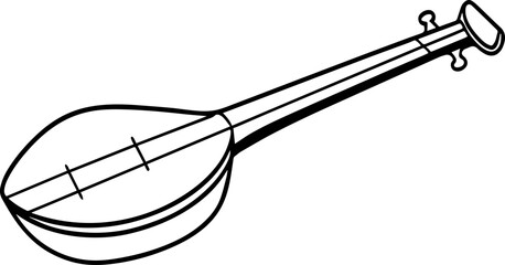 Shamisen black outline vector and illustration, coloring book page