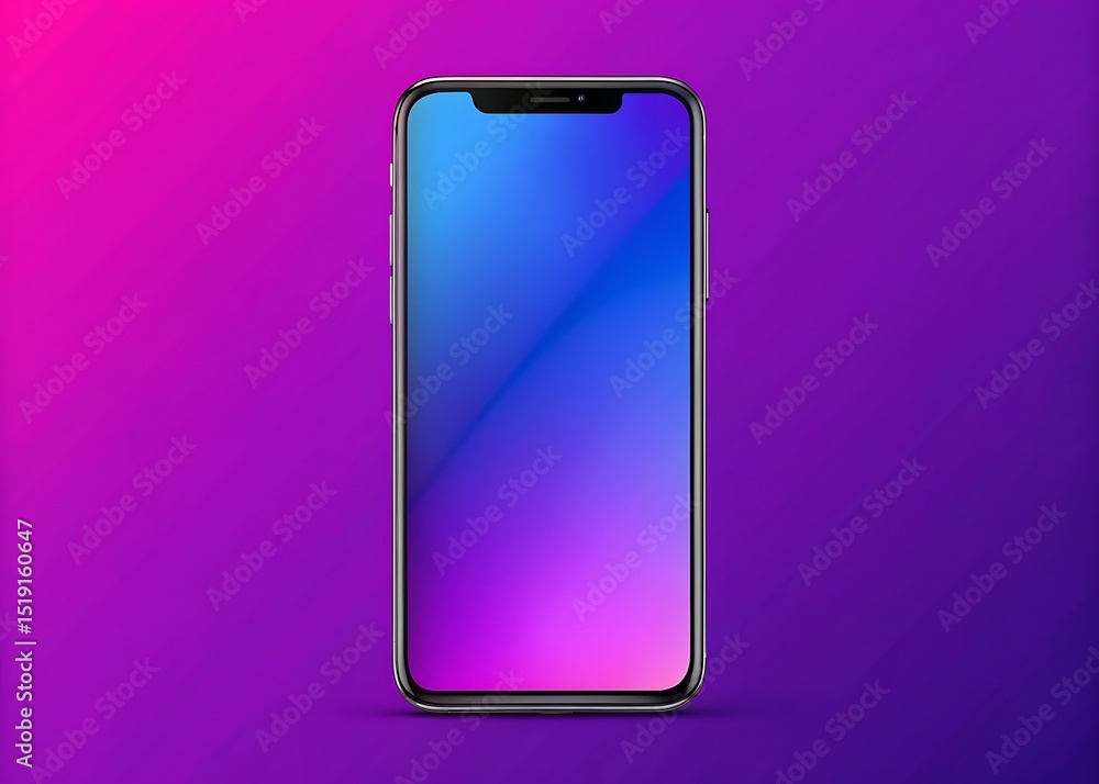 Poster smartphone with a colorful gradient screen display on a purple background