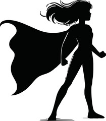 Silhouette of a superhero child with cape blowing in the wind  vector isolated on white background © Avra