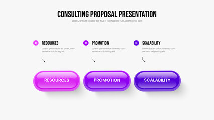 Business Campaign 3 Step Diagram Slide Design. Market Visualization Slideshow Template Vector Illustration. Modern Growth Three Option Infographic Frame Layout.