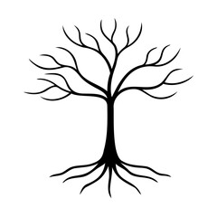 Obraz premium Simple silhouette of a tree with roots and branches isolated on white background