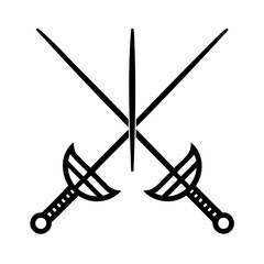 Crossed swords emblem depicting combat fencing weaponry warfare fight symbol icon