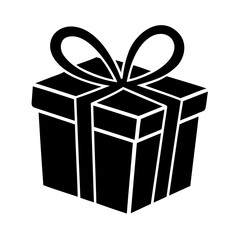 Black and white gift box illustration with ribbon simple outline style for design