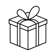 Simple black and white vector illustration of a present box with ribbon and bow detail