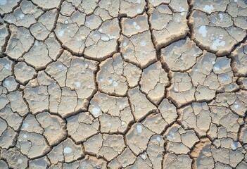 Obraz premium Dry, cracked soil showing signs of drought in a barren landscape under bright sunlight