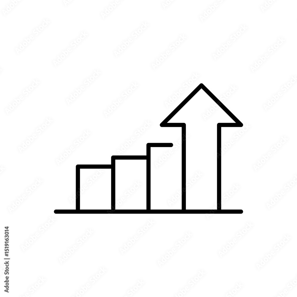 Poster upward trend bar chart with arrow outline vector line icon for business growth performance and analy