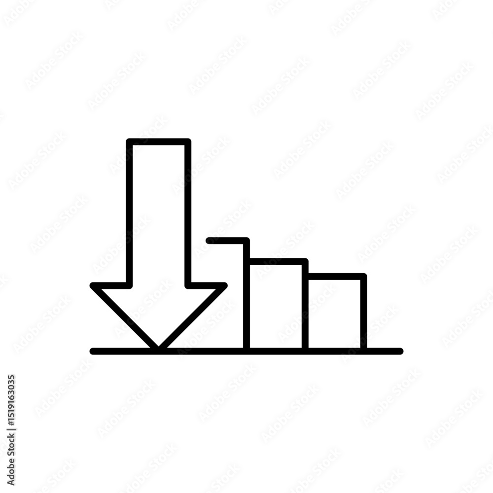 Aufkleber vector icon of falling bar graph with arrow outline style showing business decline loss or economic 